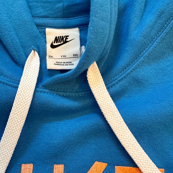 **NWOT*** Nike Men’s Sportswear Blue Pullover Hoodie with Orange Nike Logo -2X - Picture 5 of 11